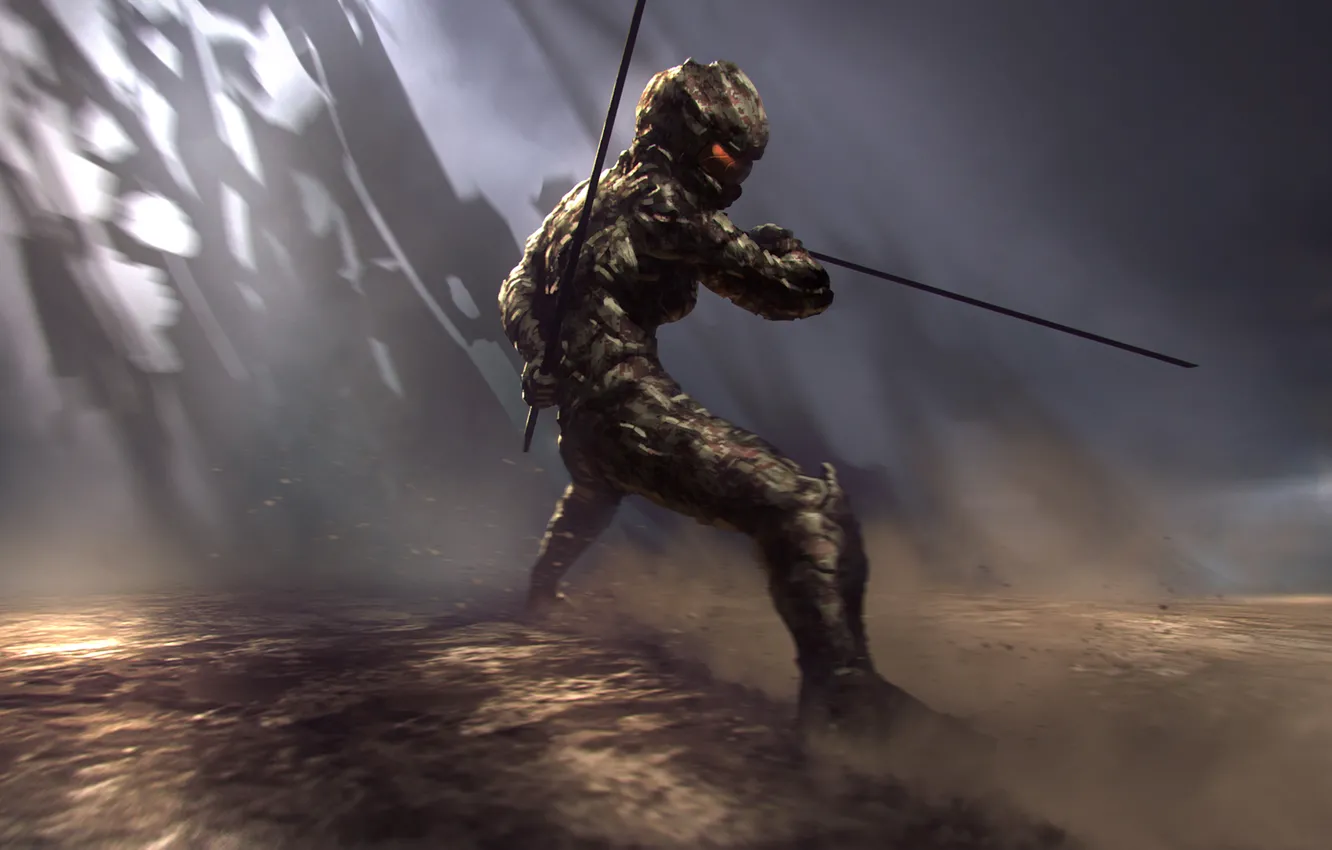 Photo wallpaper attack, sword, warrior, costume