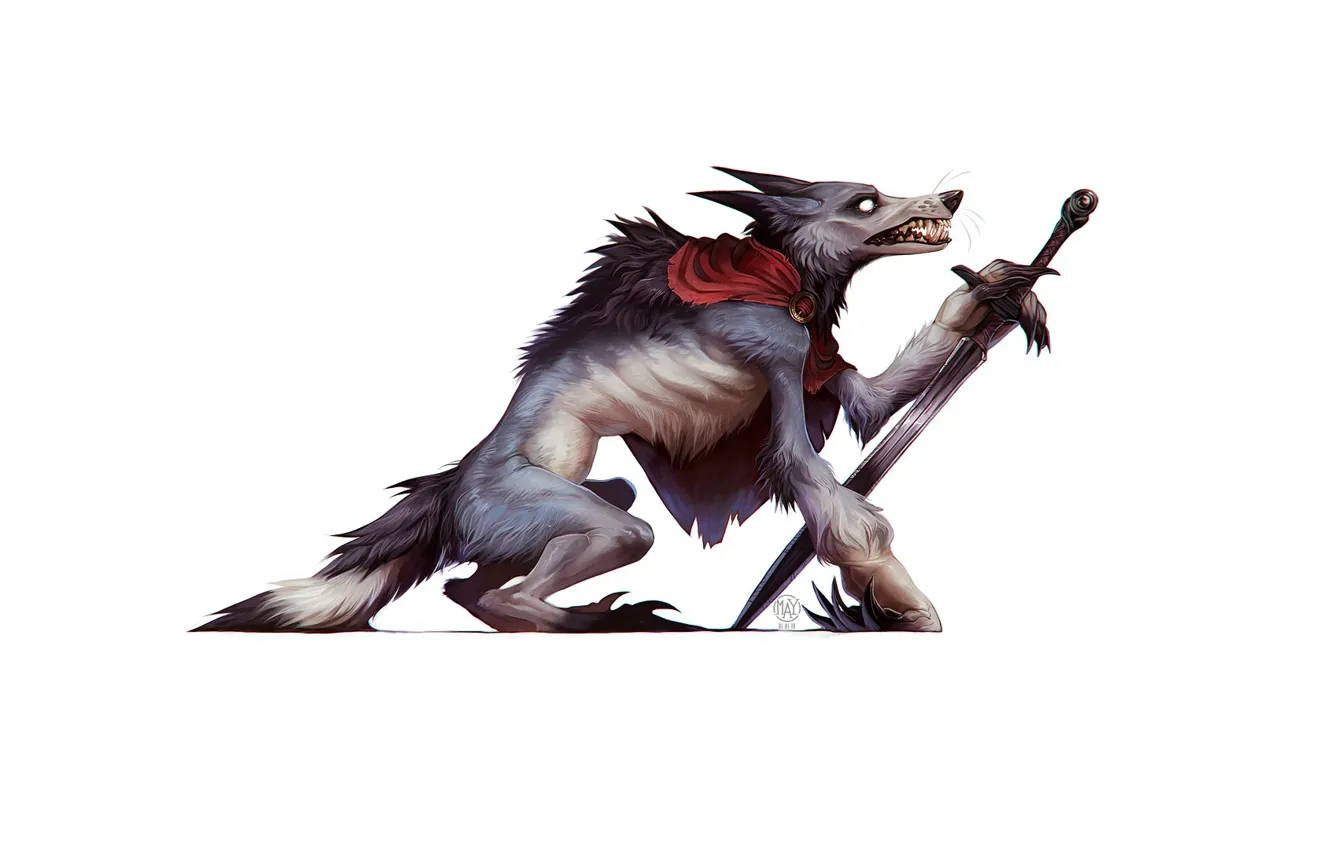 Photo wallpaper wolf, sword, wool, mouth, fangs