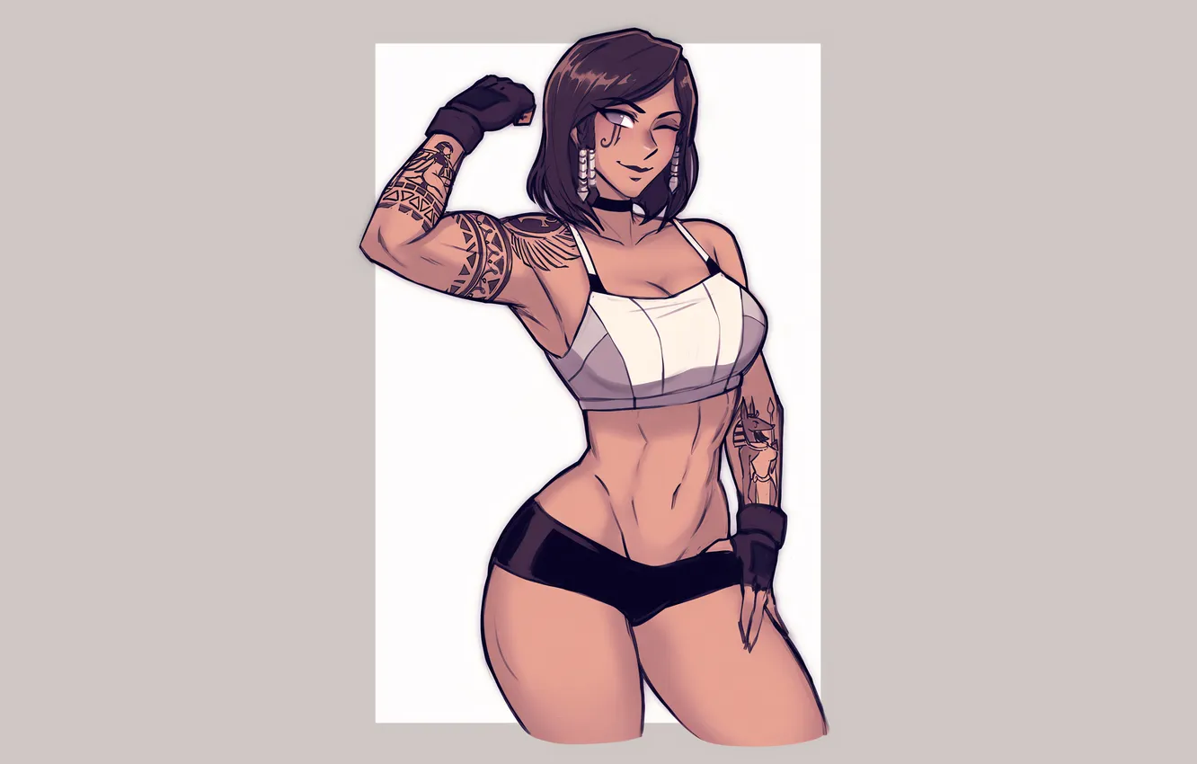 Photo wallpaper girl, sexy, cleavage, shorts, boobs, sexy girl, anime, beautiful