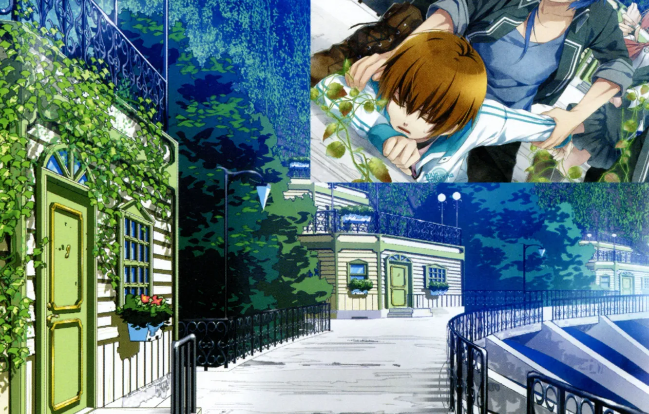 Photo wallpaper plant, home, fence, track, guy, promenade, akito syukuri, kakeru yui with