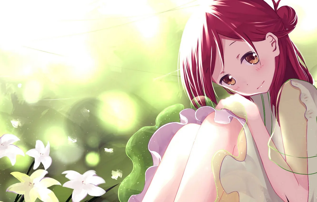 Photo wallpaper summer, flowers, anime, art, girl