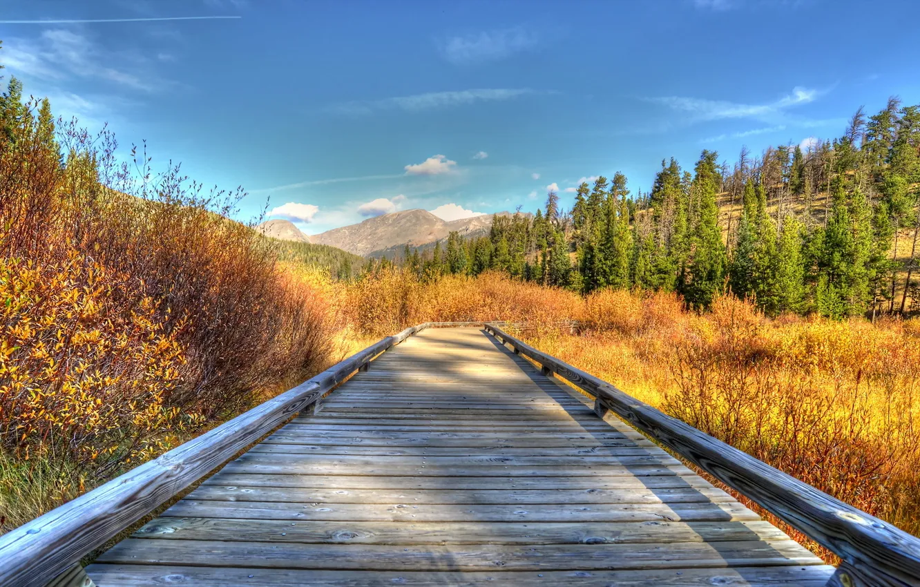 Photo wallpaper landscape, mountains, bridge