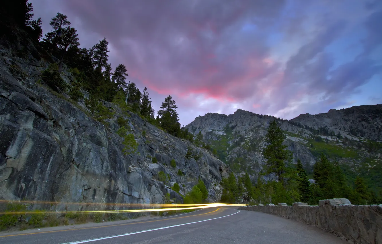 Photo wallpaper road, landscape, sunset, trail