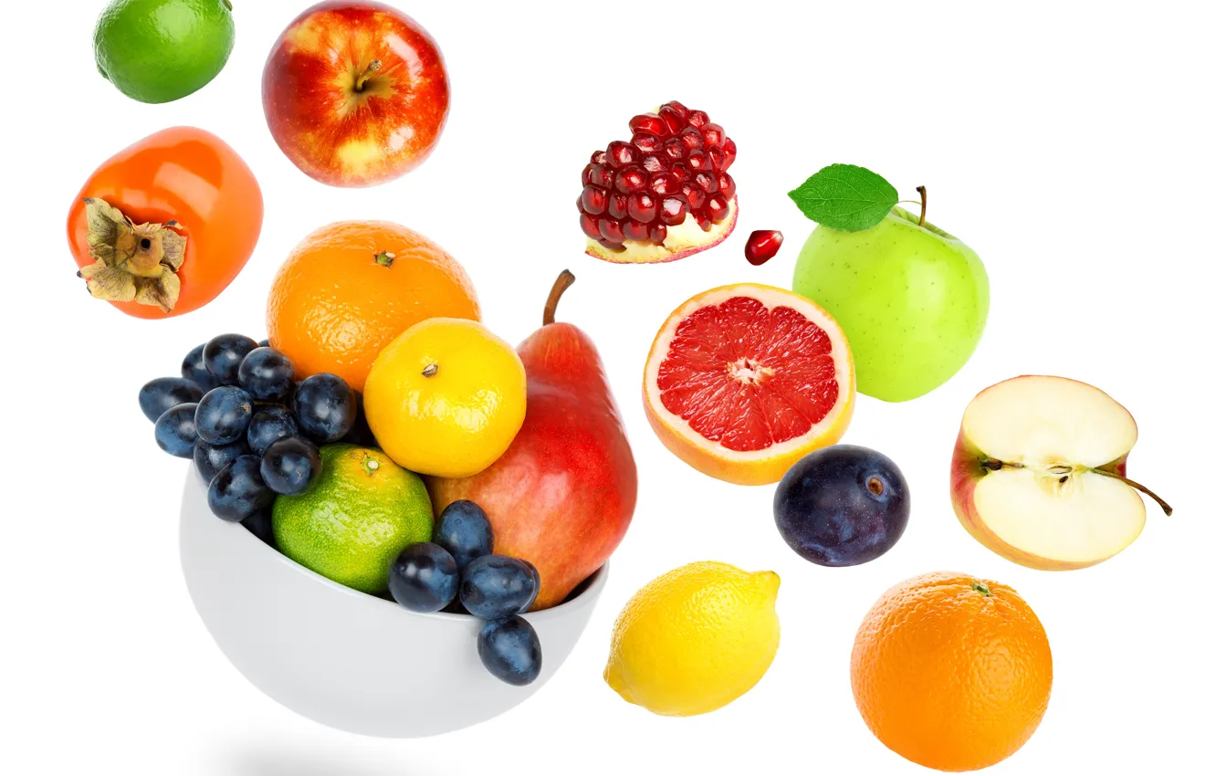 Photo wallpaper lemon, apples, orange, grapes, fruit, grapefruit, garnet