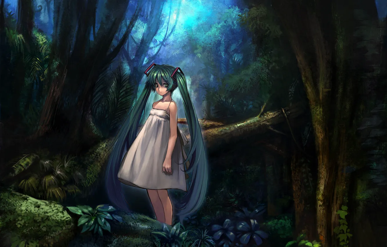 Photo wallpaper forest, vocaloid, hatsune miku