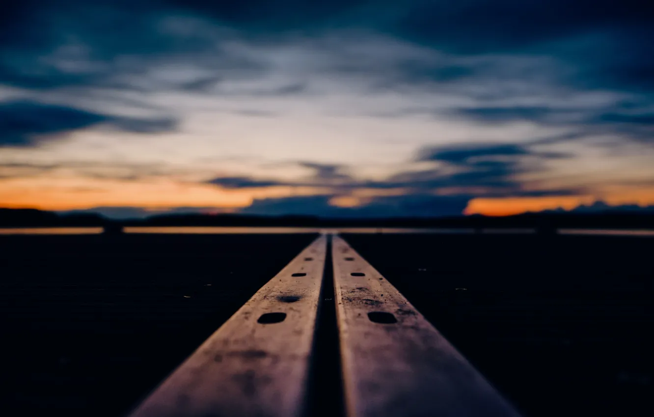 Photo wallpaper twilight, sunset, clouds, lake, lines, hills, dusk, silhouettes