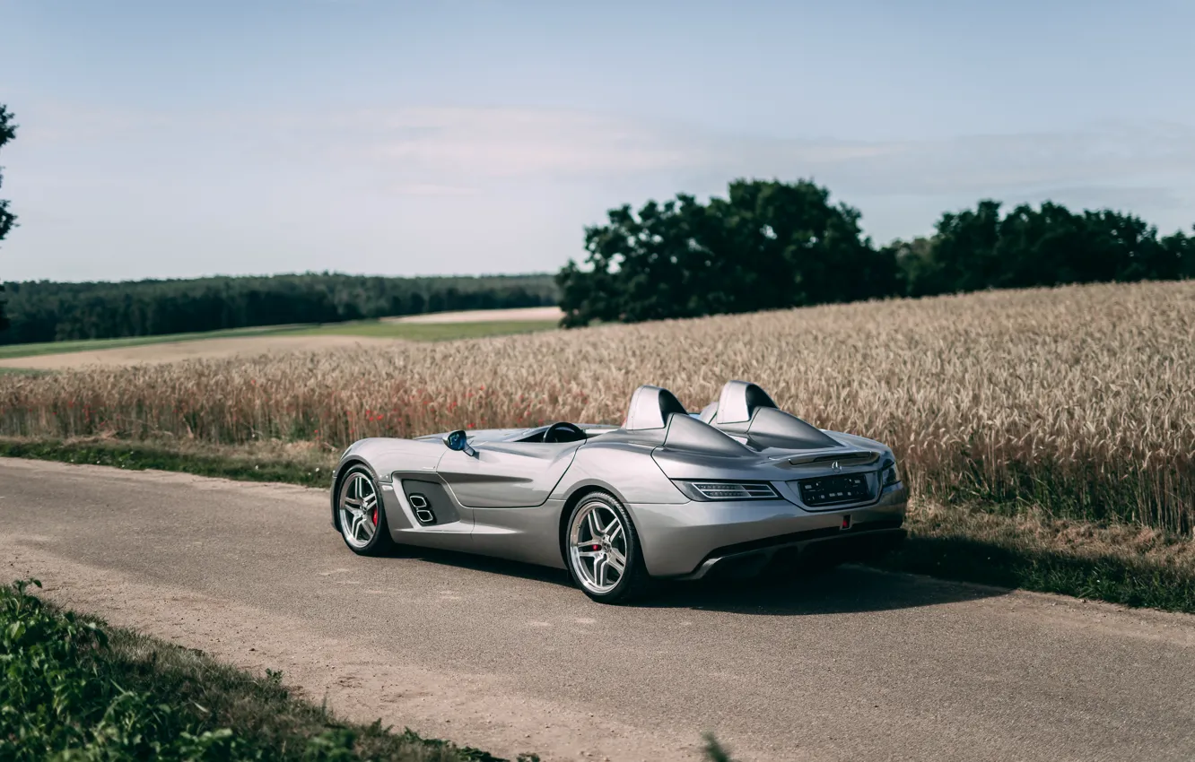 Photo wallpaper car, Mercedes-Benz, SLR, field, Mercedes-Benz SLR McLaren Stirling Moss