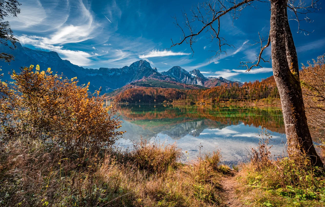 Photo wallpaper autumn, landscape, mountains, nature, lake, reflection, tree, Austria