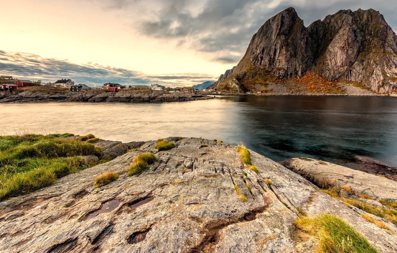 Photo wallpaper the sky, grass, clouds, landscape, mountains, nature, stones, rocks
