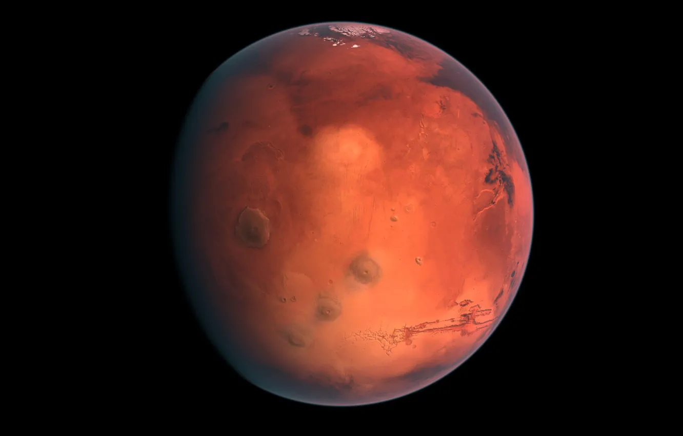 Photo wallpaper planet, Mars, red, black background
