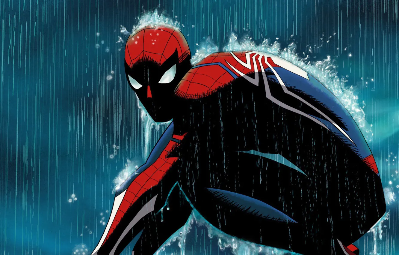 Photo wallpaper rain, Marvel, Comics, Peter Parker, Spider Man
