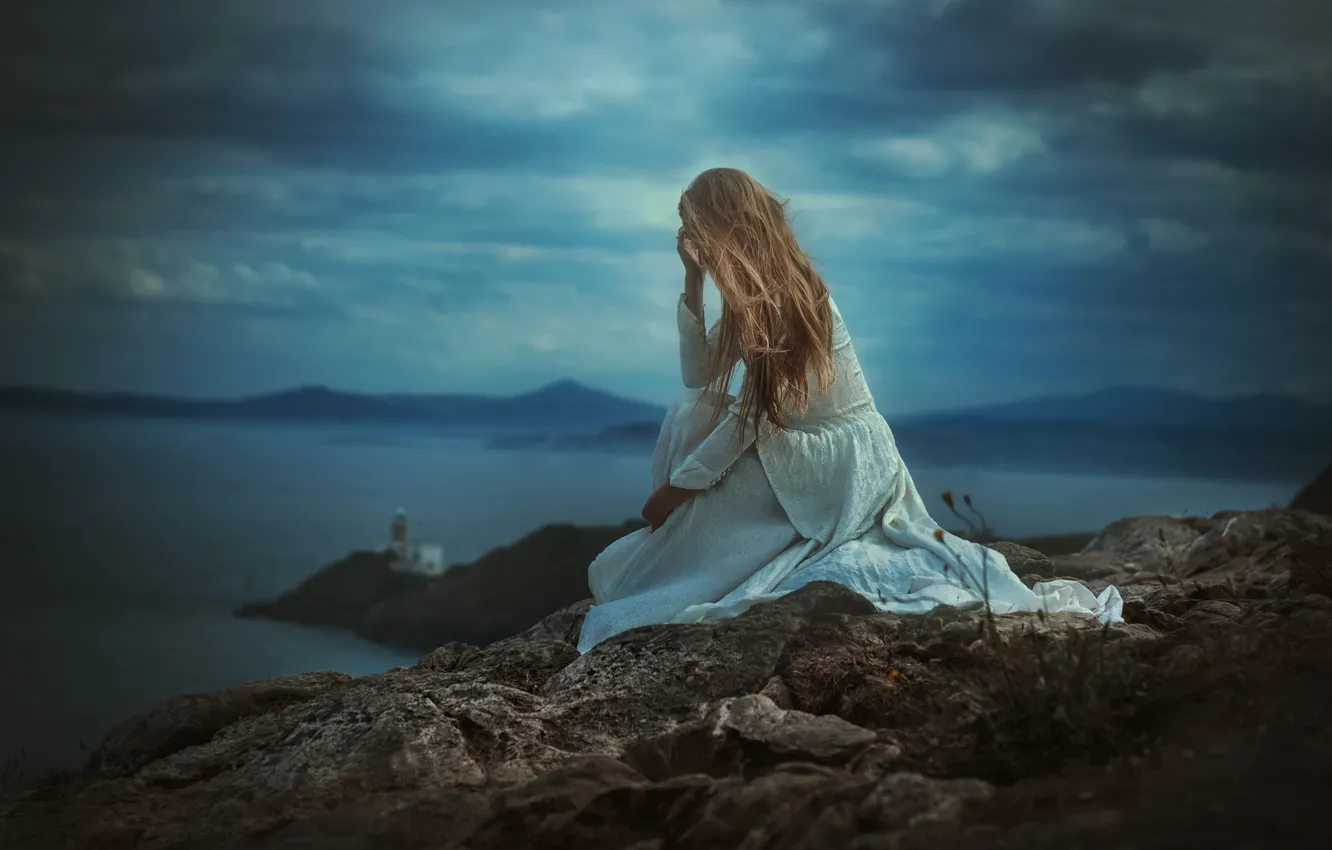 Photo wallpaper girl, landscape, stones, dress, TJ Drysdale