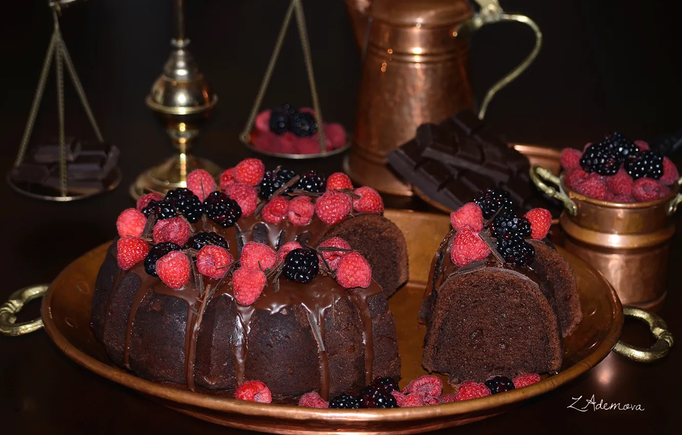 Photo wallpaper raspberry, chocolate, cake, BlackBerry