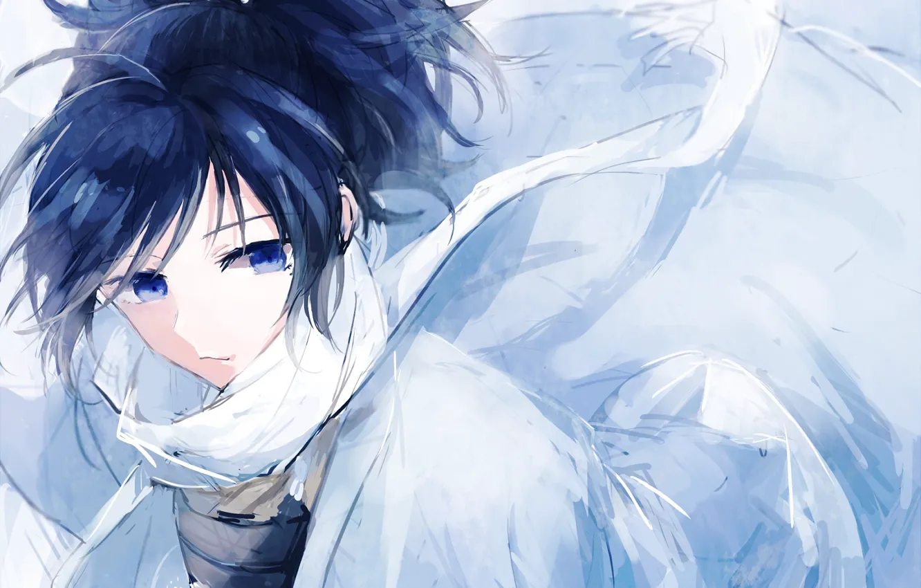 Photo wallpaper guy, bangs, blue eyes, Shinsengumi, Touken Ranbu, Dance of swords, white scarf, Yamato no kami …