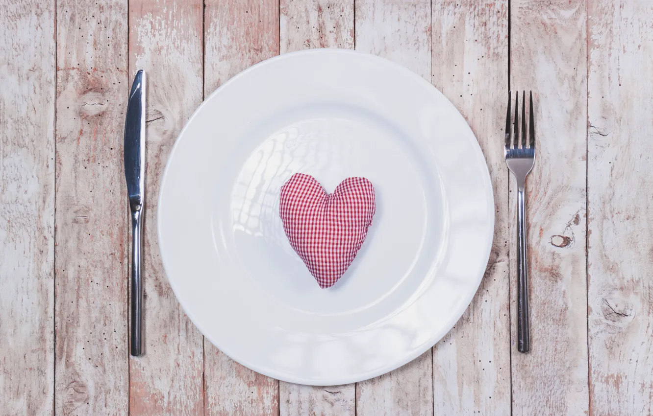 Photo wallpaper heart, Board, plate, knife, plate, plug, heart, Valentine's Day