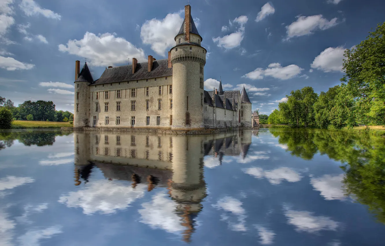 Photo wallpaper the sky, water, the city, reflection, castle