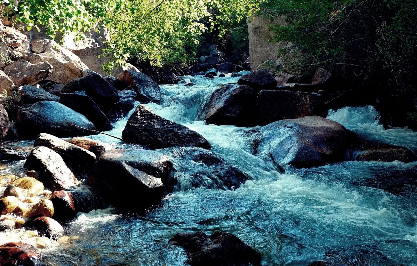 Photo wallpaper water, landscape, nature, stones, stream, mountain river
