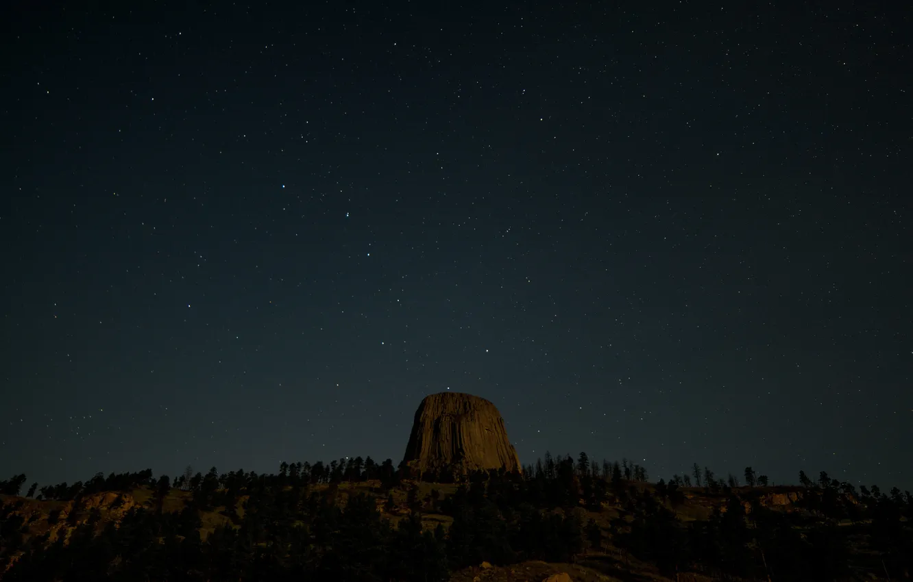 Photo wallpaper the sky, stars, Wyoming, United States, Devil's Tower