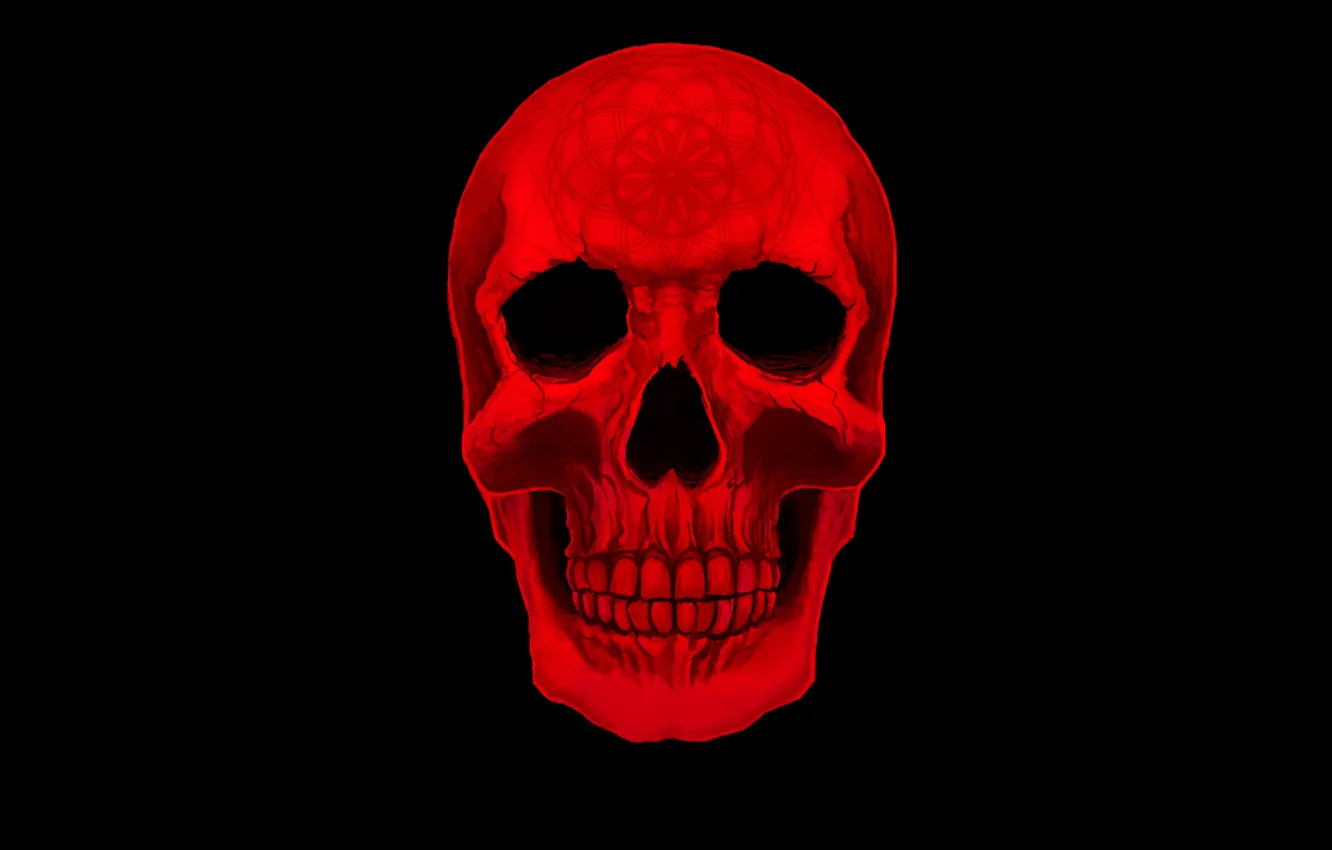 Photo wallpaper red, skull, minimalism, skeleton, sake
