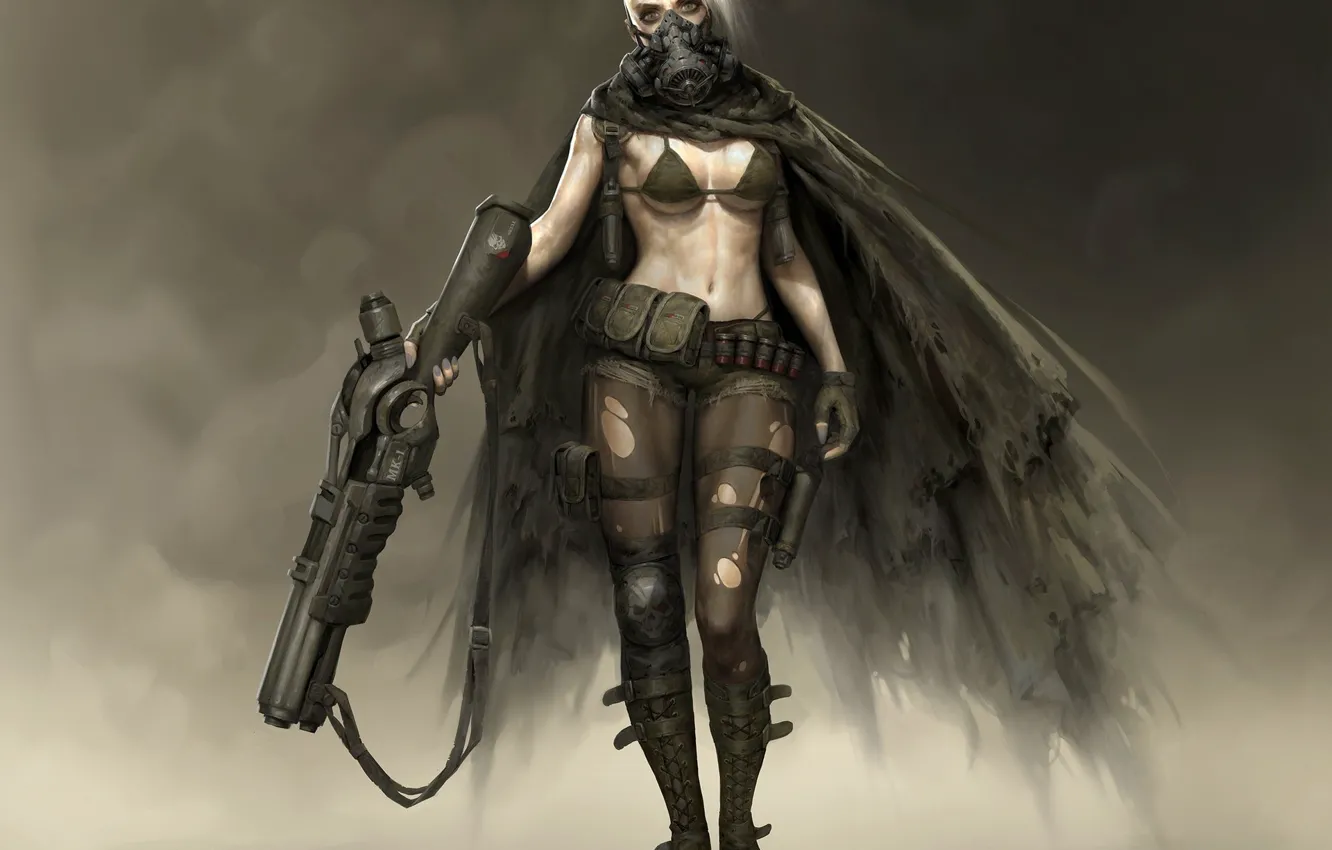 Photo wallpaper look, weapons, Girl, mask