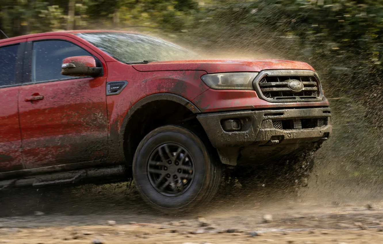 Photo wallpaper squirt, movement, Ford, the hood, dirt, pickup, the front part, Ranger