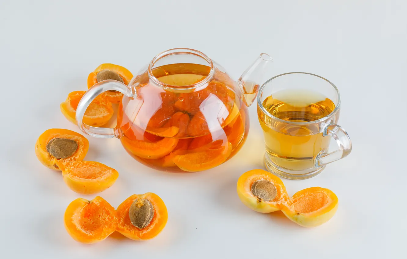 Photo wallpaper glass, tea, kettle, bone, mug, Cup, drink, fruit