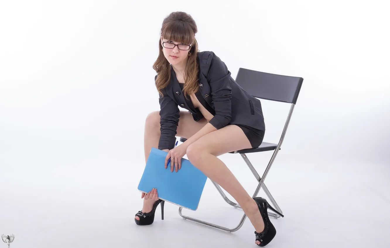Photo wallpaper girl, sexy, legs, beautiful, model, glasses, cute, jacket