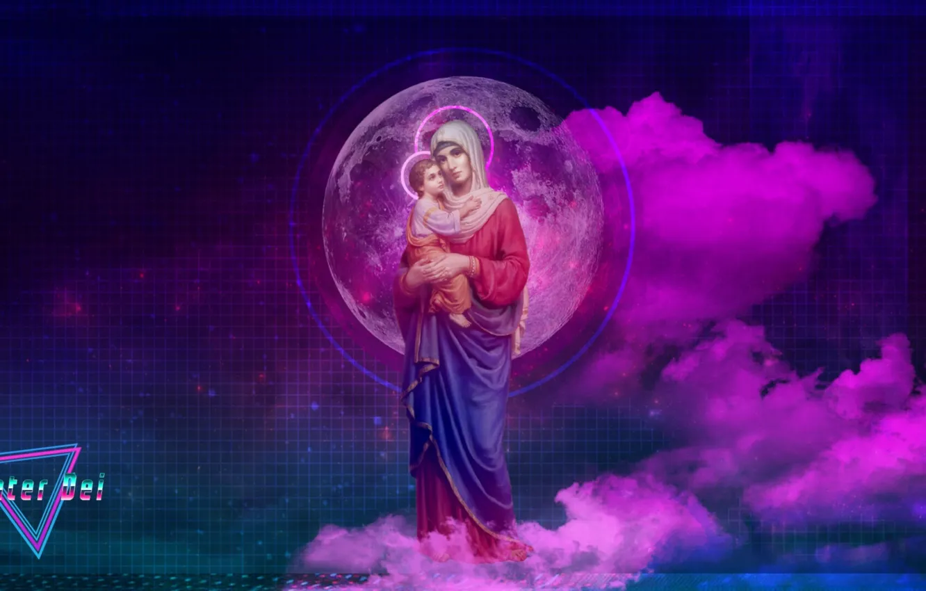 Photo wallpaper Vaporwave, Mater Dei, Holy Mary