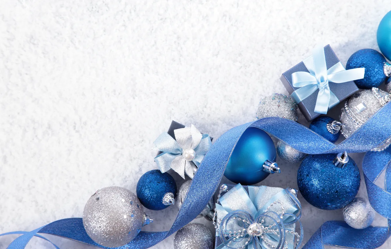Photo wallpaper blue, tape, Christmas decorations, Christmas toys, gift