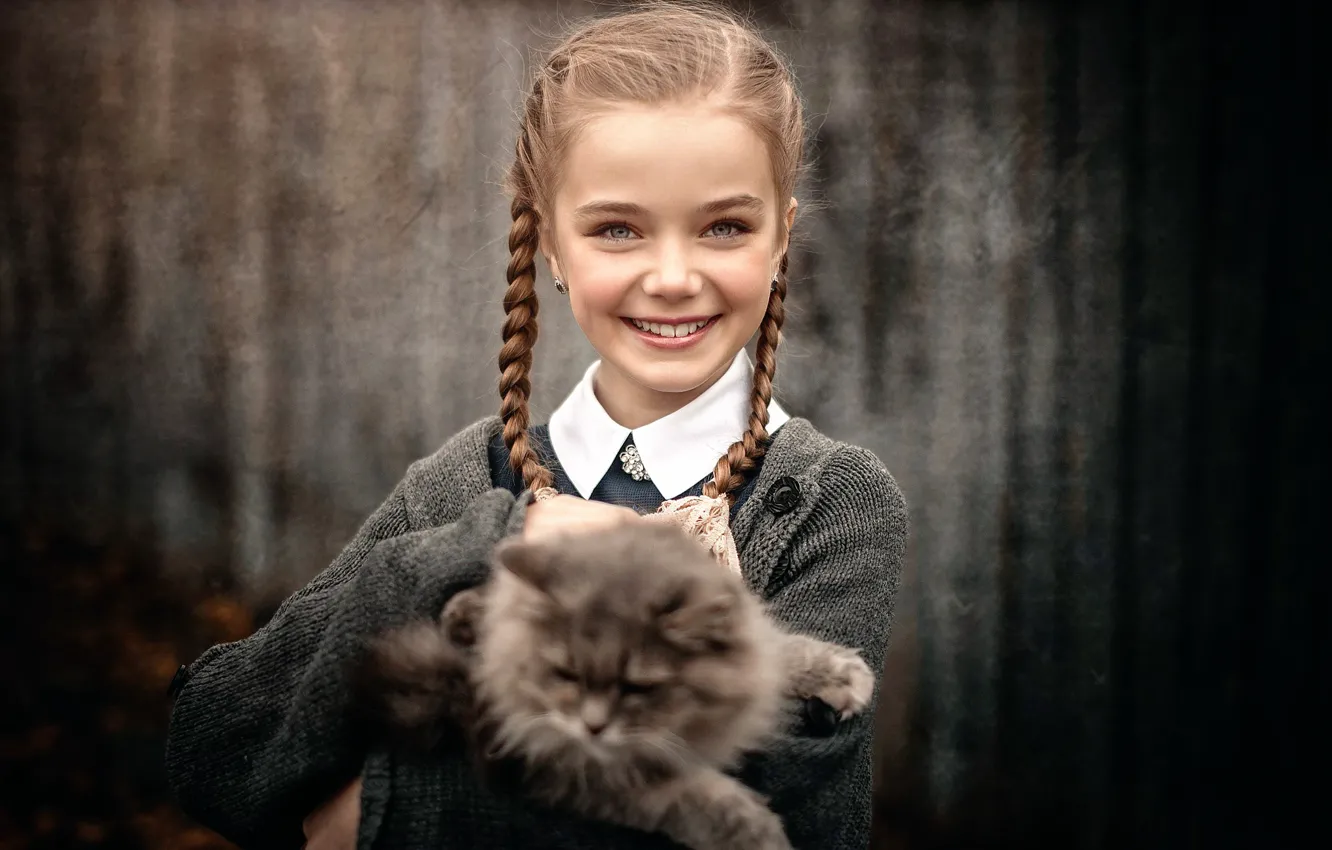 Photo wallpaper cat, smile, girl, Sergey Piltnik