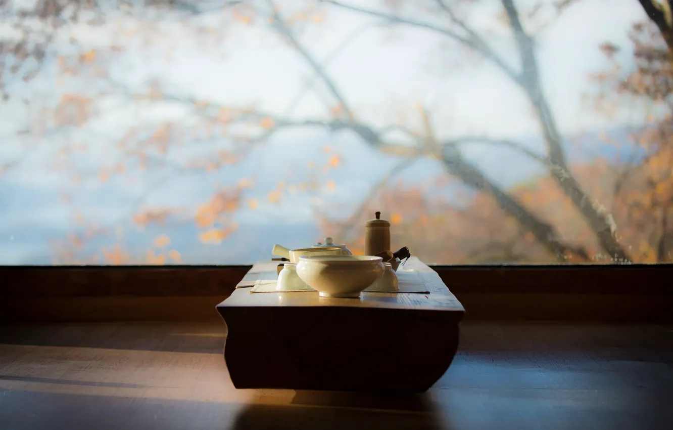 Photo wallpaper table, tea, interior, window
