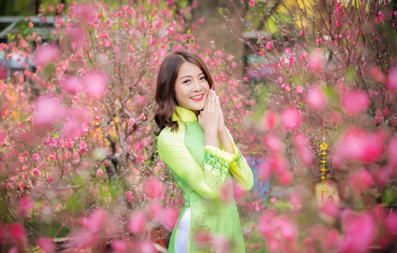 Photo wallpaper girl, background, Asian