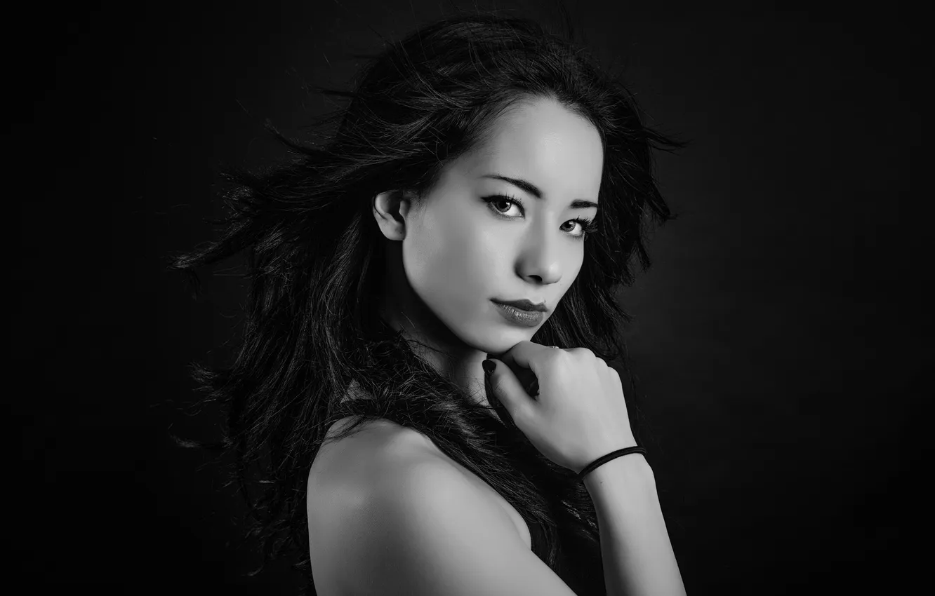 Photo wallpaper look, girl, face, background, hair