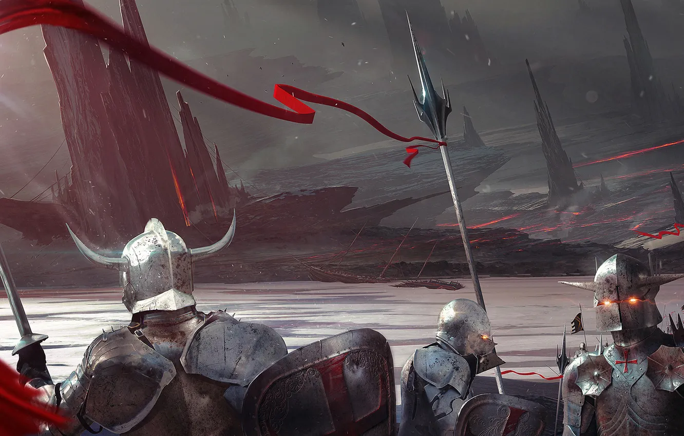 Photo wallpaper warrior, helmet, spear, armor, Crusader