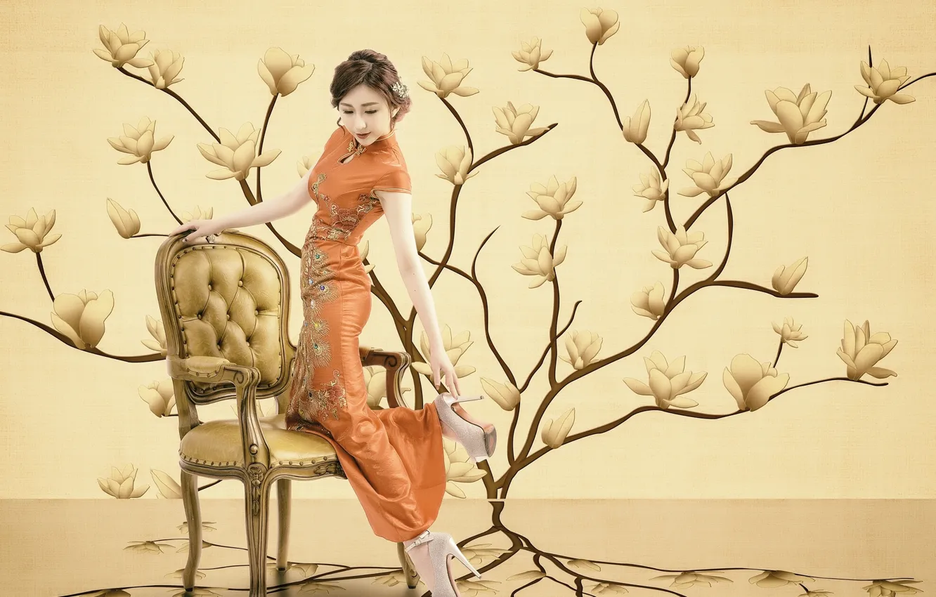 Photo wallpaper girl, pose, background