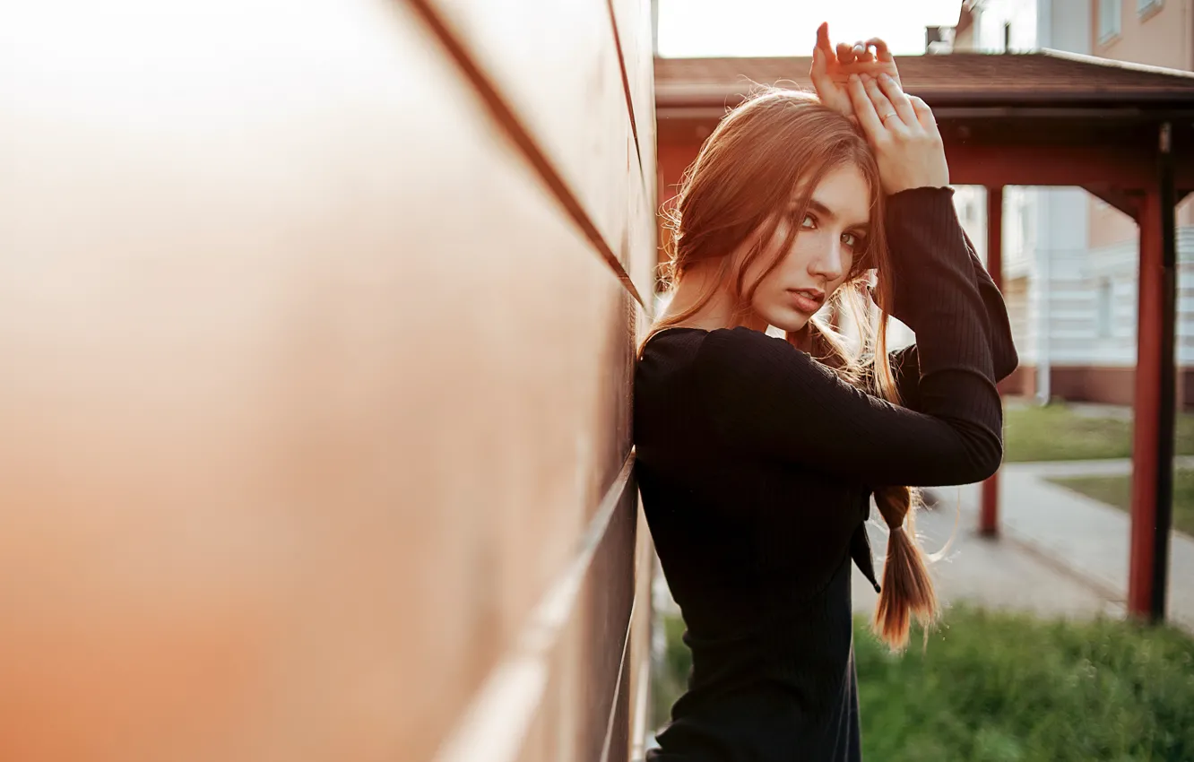 Photo wallpaper look, girl, light, street, model, hair, dress