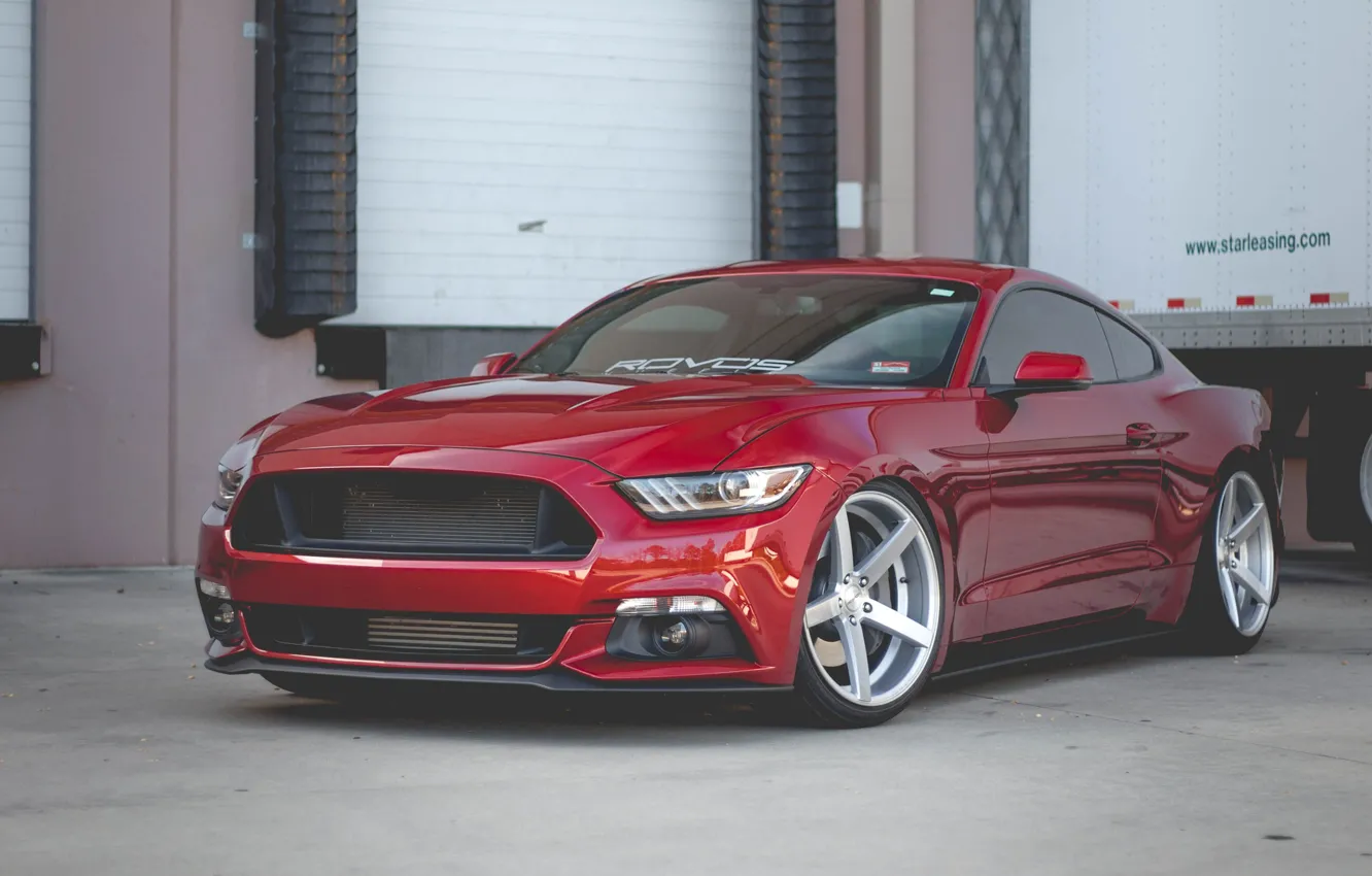 Photo wallpaper mustang, red, ford, 2015