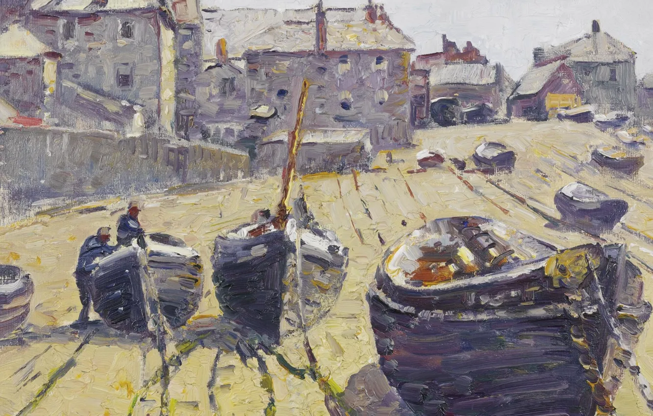 Photo wallpaper landscape, boat, picture, Guy Carleton Wiggins, Guy Wiggins, The beach at low Tide