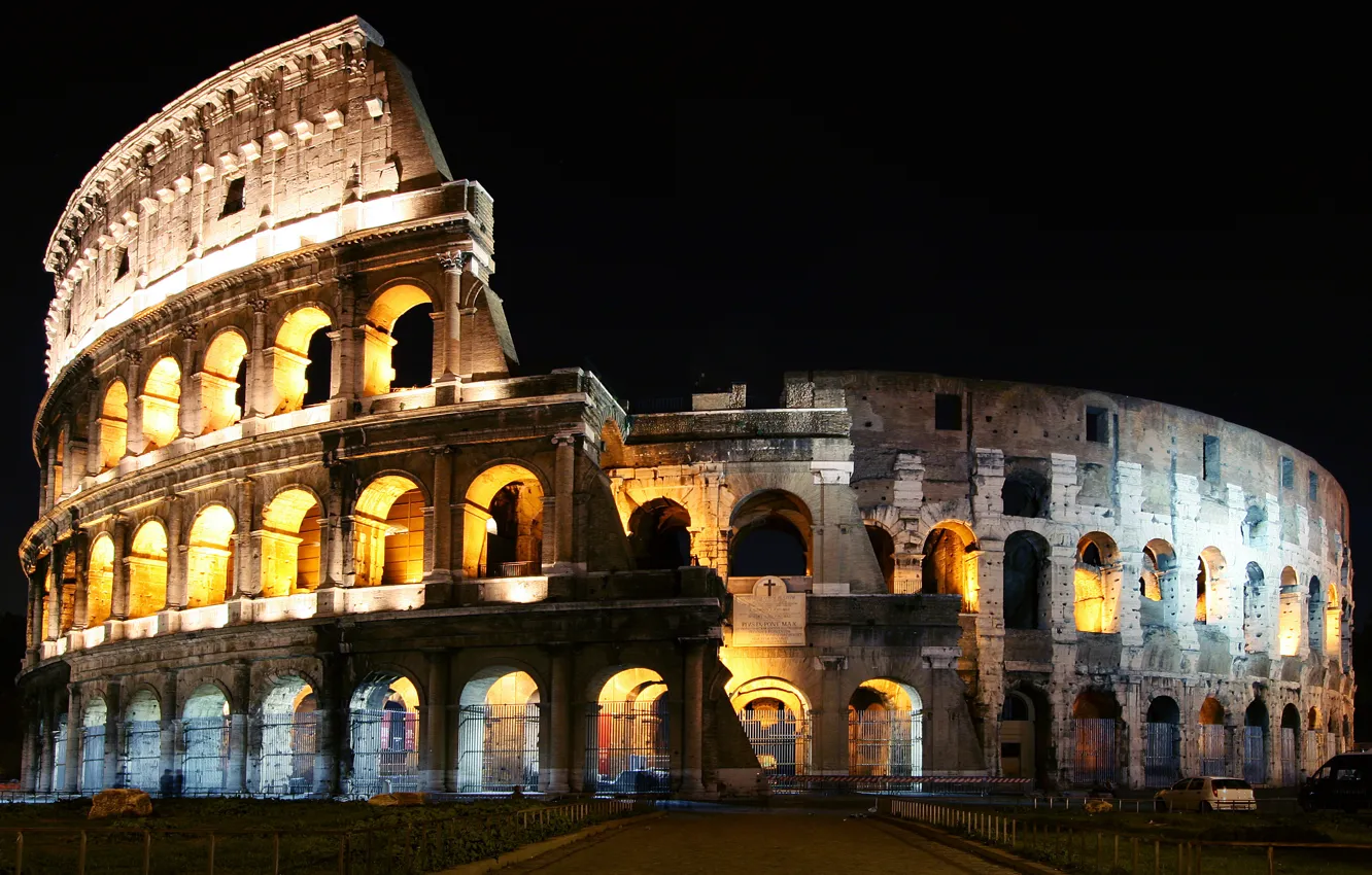 Photo wallpaper night, Rome, Colosseum, Italy
