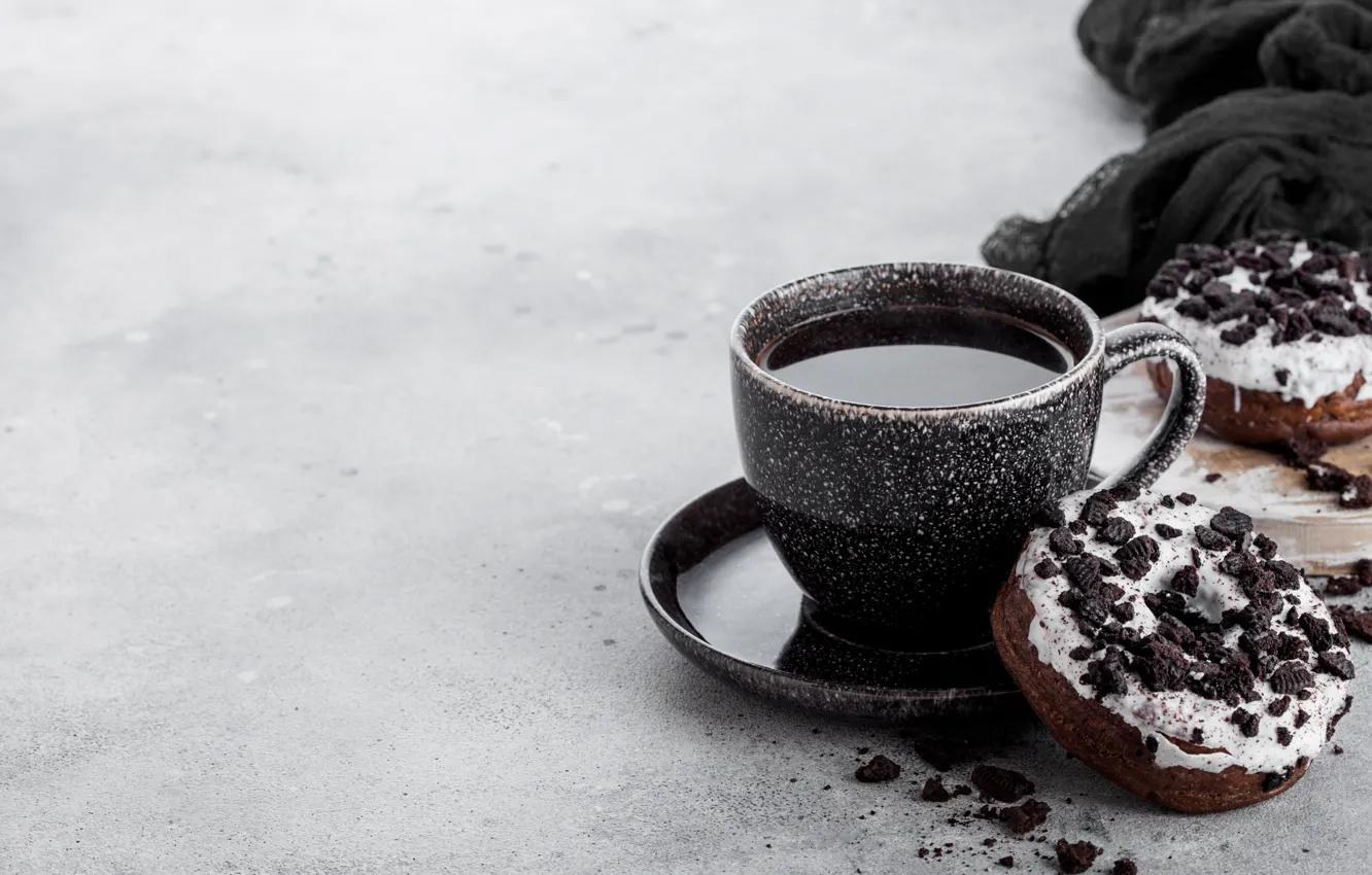 Photo wallpaper coffee, Cup, donuts