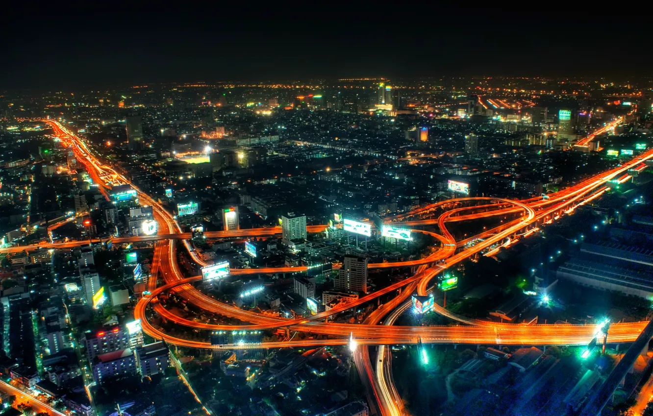 Photo wallpaper road, night, lights, excerpt, megapolis