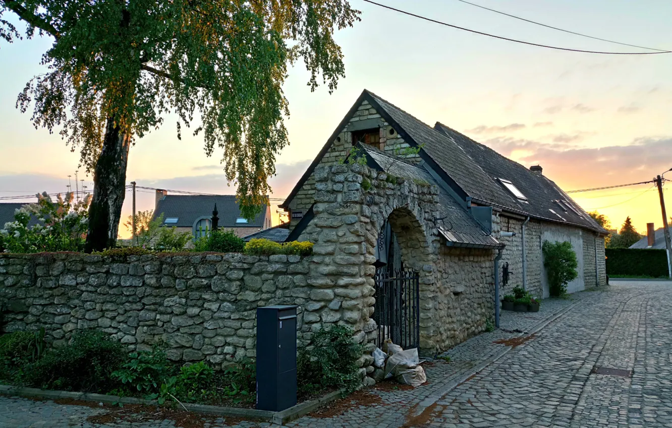 Photo wallpaper light, house, landscape, sunset, beautiful, old, evening, Belgium