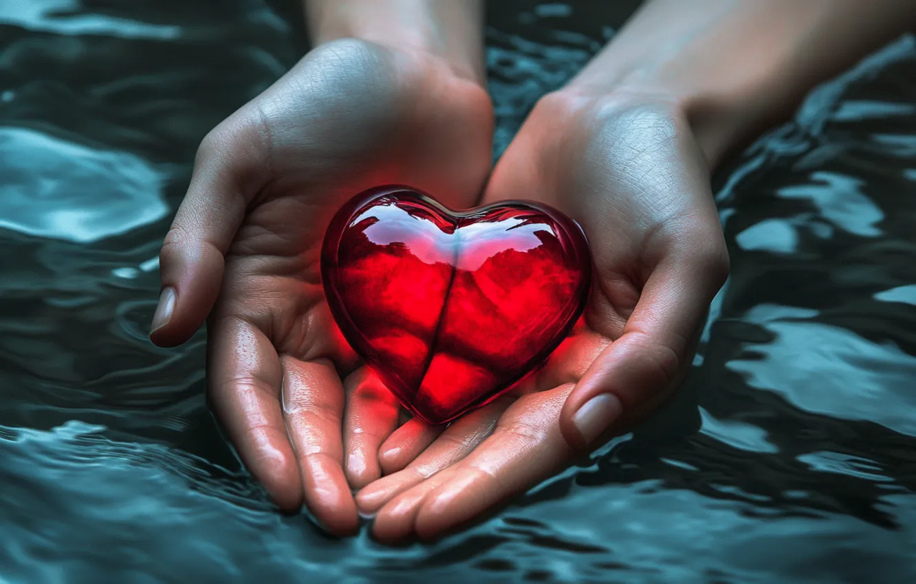Photo wallpaper water, love, red, transparent, holiday, heart, hands, hearts