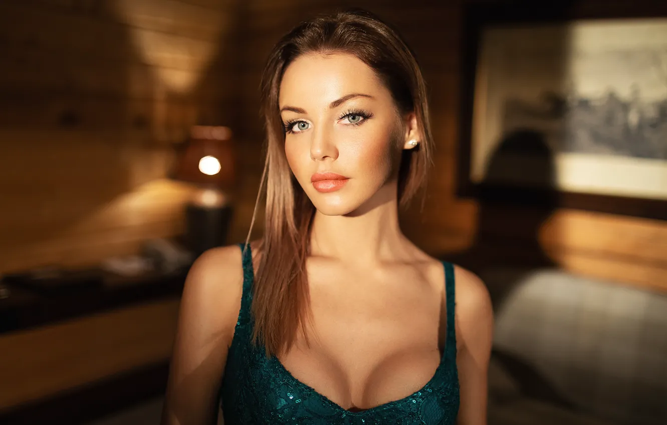 Photo wallpaper look, girl, face, portrait, neckline, Sergei Melifera