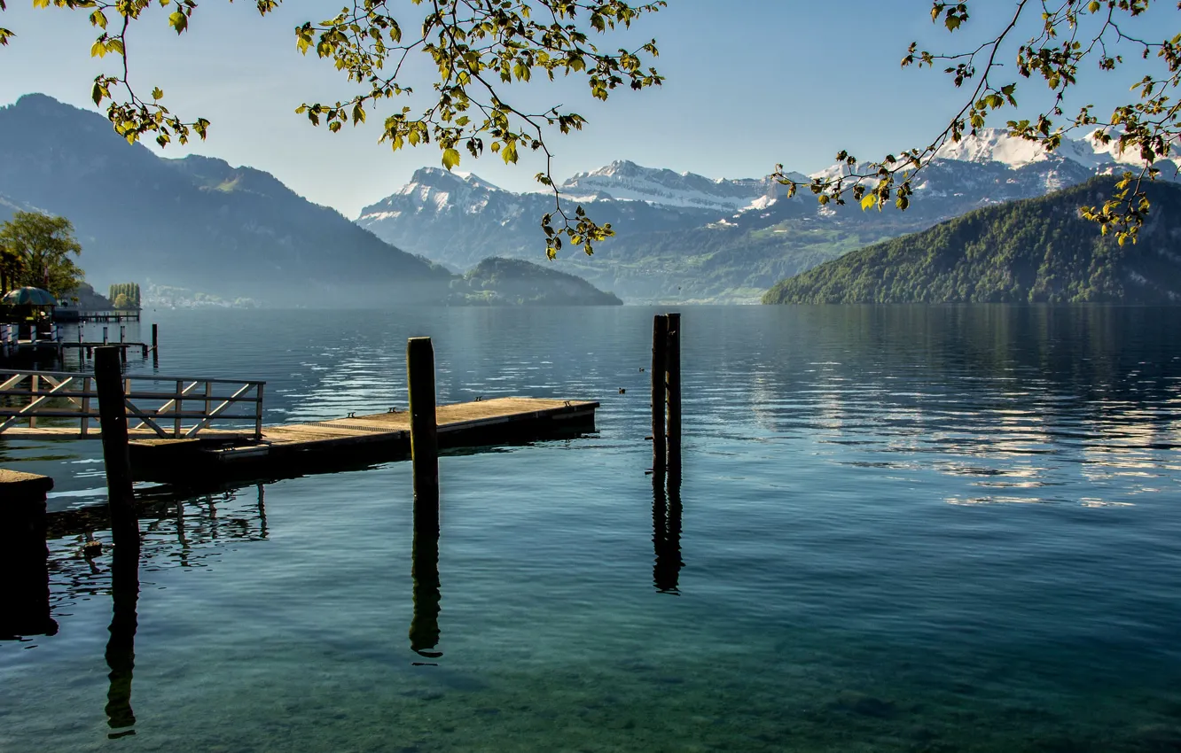 Photo wallpaper mountains, lake, Switzerland, Weggis, Canton of Lucerne