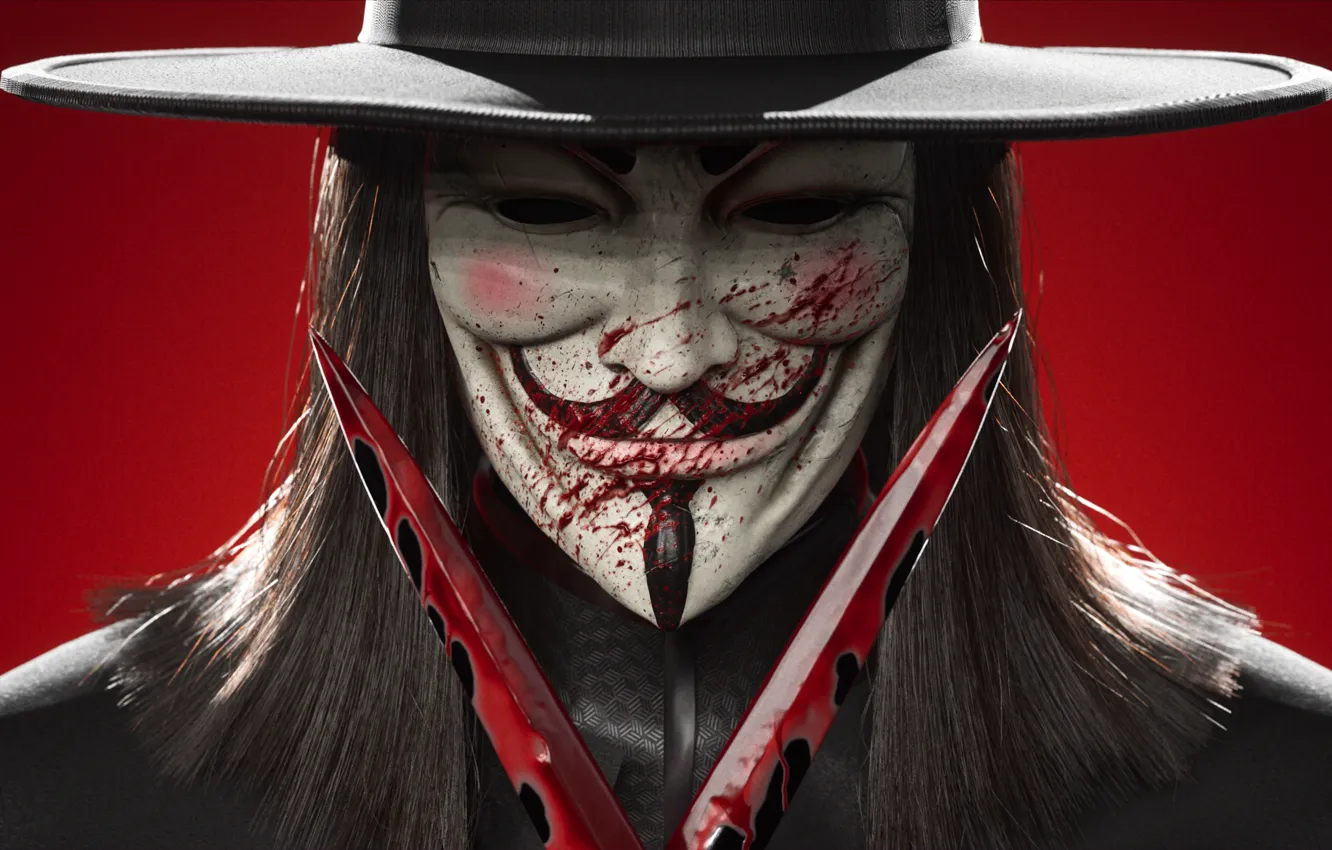 Photo wallpaper Guy Fawkes, Mask, V For Vendetta, Daggers