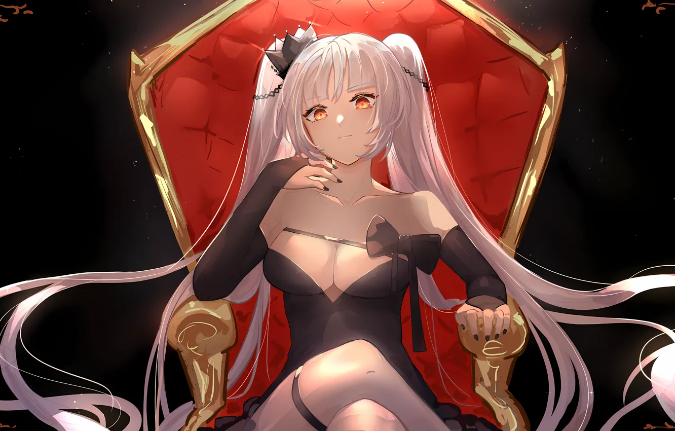 Photo wallpaper girl, sexy, cleavage, long hair, dress, boobs, anime, beautiful