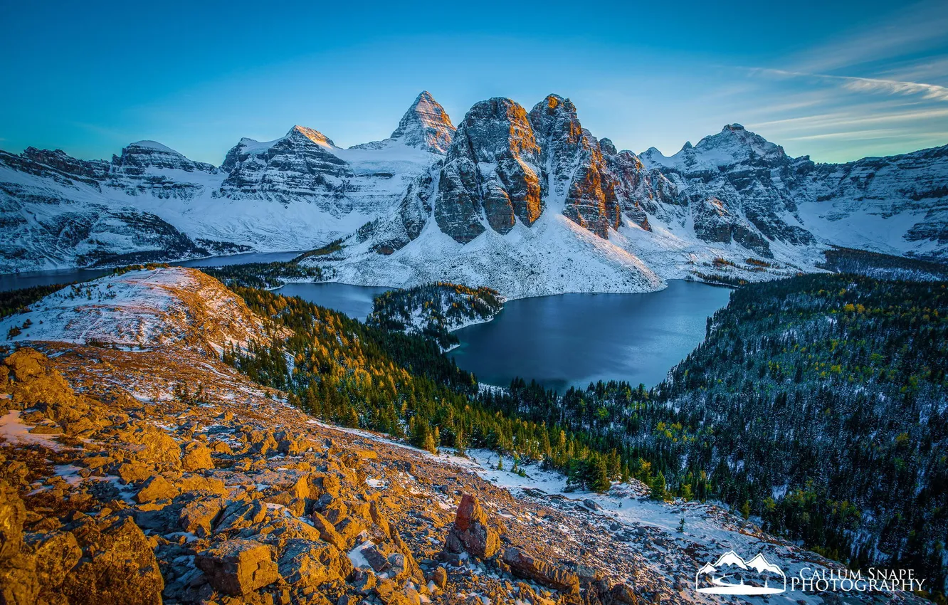 Photo wallpaper snow, mountains, nature, lake, Alberta, British Columbia, Assiniboine Provincial Park, Lake Magog