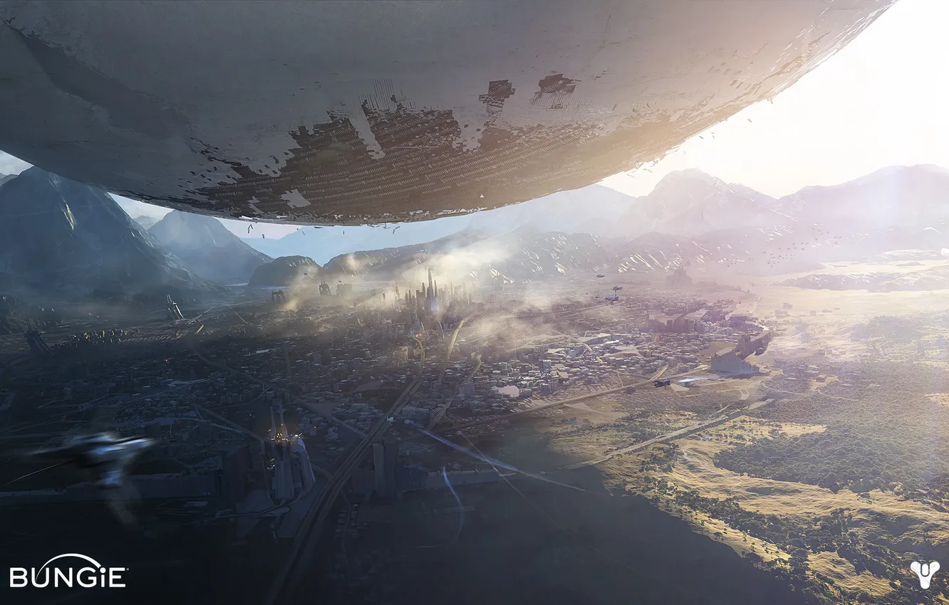 Photo wallpaper light, mountains, the city, planet, megapolis, Destiny