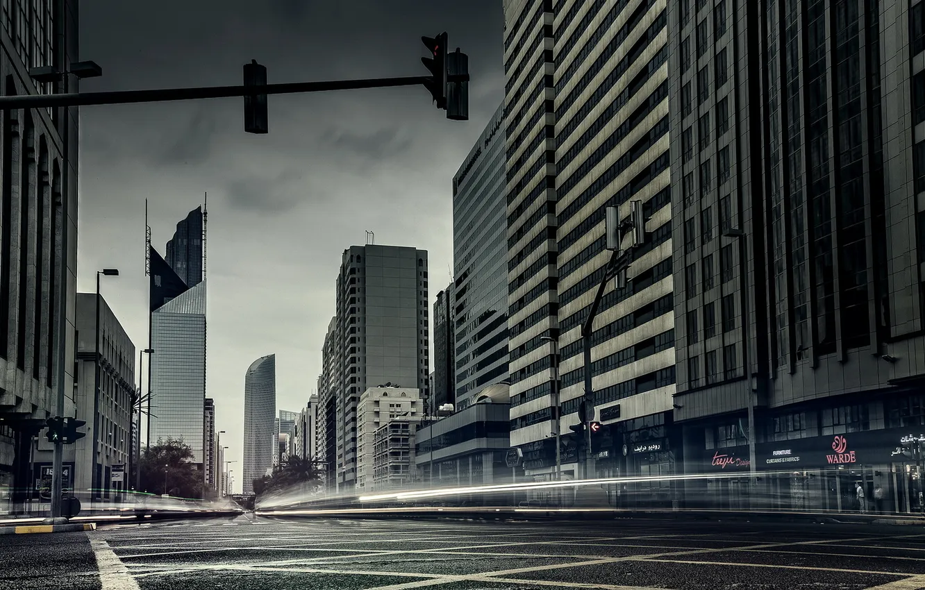 Photo wallpaper the city, street, home, skyscrapers, Abu Dhabi, Khalifa street